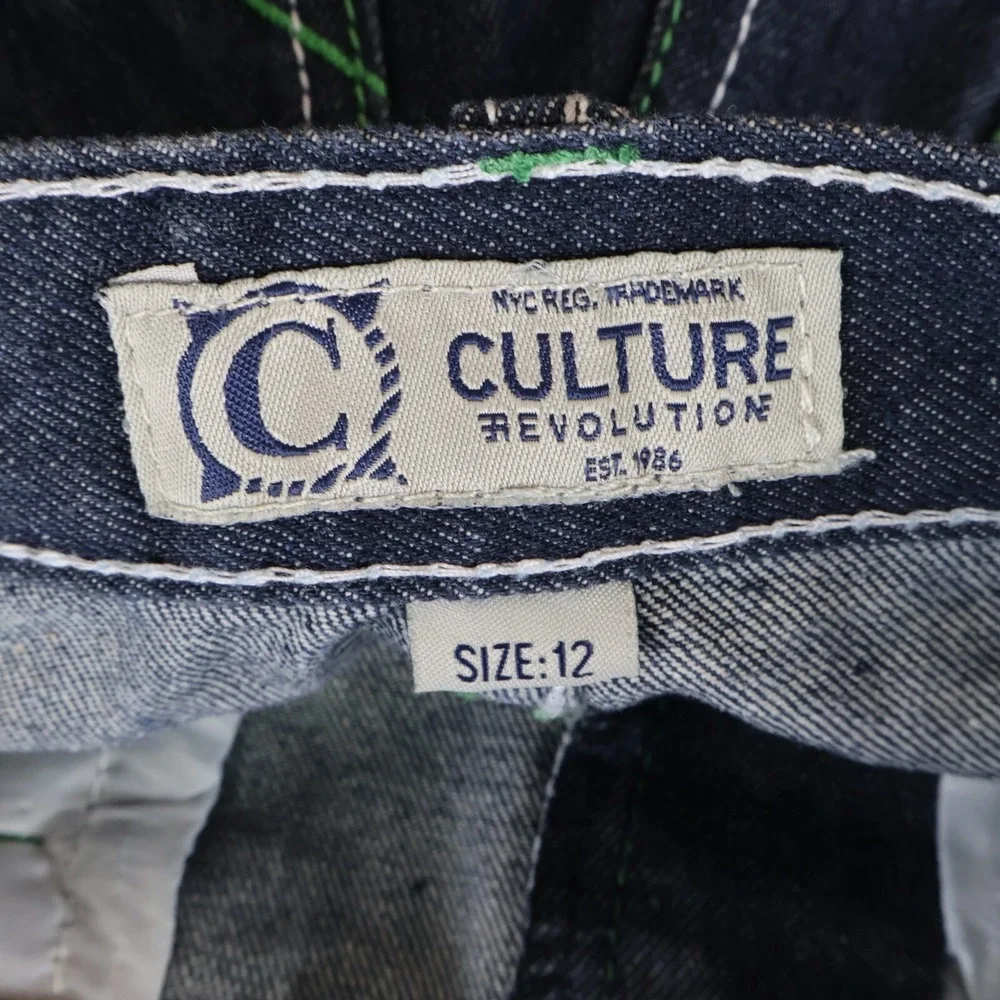 Culture Revolution Jean Shorts Boys 12 Blue Dark Wash 100% Cotton Belted Pockets